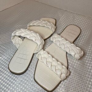Elegant White Braided Slide Sandals